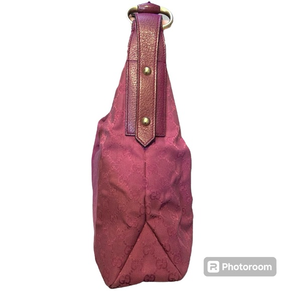 Gucci Vintage Medium Pink GG Canvas Horsebit Handle Shoulder Bag Handbag Tote - Picture 4 of 15